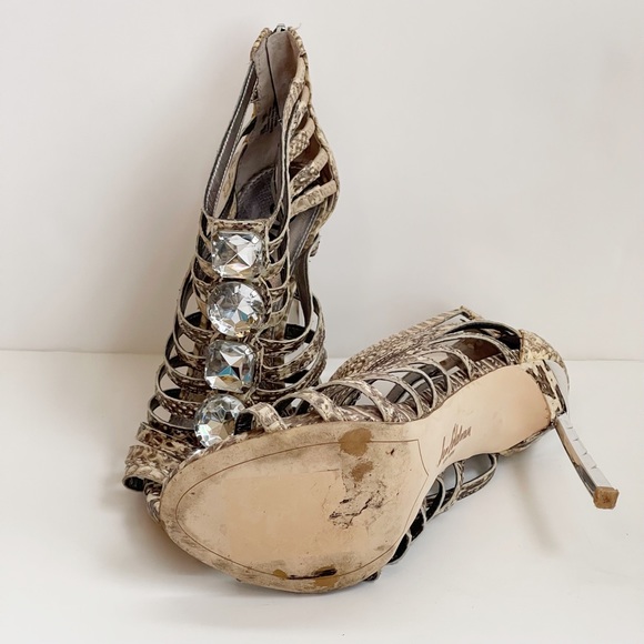 Sam Edelman Hampton Leather Snakeskin Print Caged Sandal Heel Shoe - Picture 7 of 7